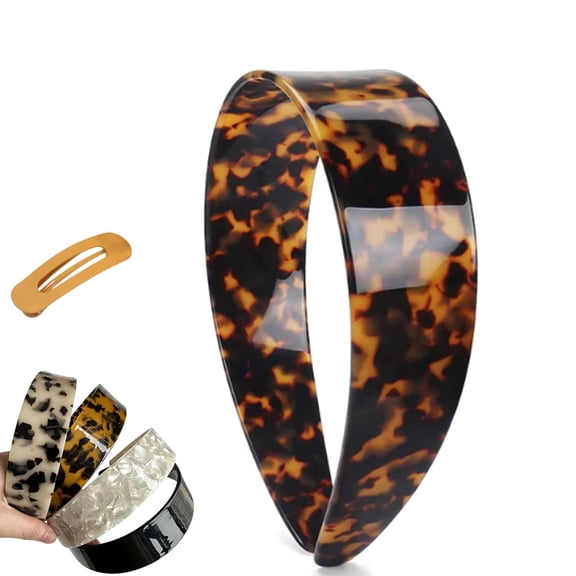 Thick Tortoise Shell Headband for Women with Teeth, 1.5 Inch Wide Anti-Slip Retro Plastic Headband, No-Slip Hairband for Daily Styling, Workouts and Makeup