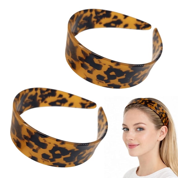 Thick Tortoise Shell Headband for Women, 1.5 Inch Acetate Wide Hairband with Teeth, Non-Slip Leopard Pattern Plastic Hair Accessory for Daily Wear