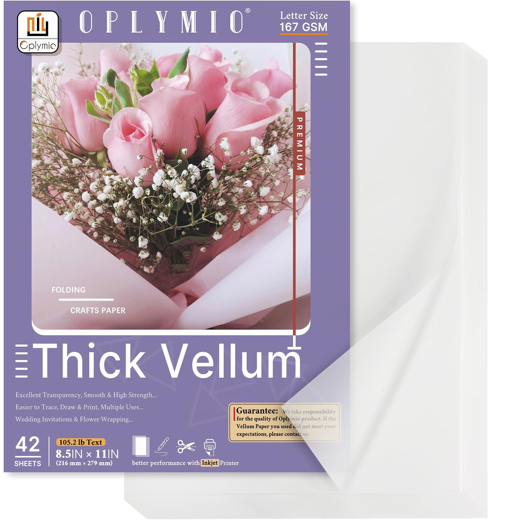 Thick Translucent Vellum Paper, Oplymio 42 Sheets 167GSM Printable