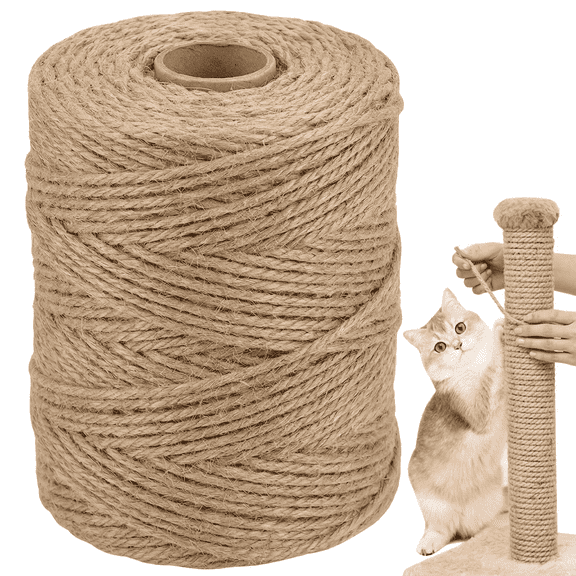 Thick Twine Rope Natural Sisal Rope,Sisal Rope for Cat Tree, Rope Cat Scratcher,1/4 Inch x 164 Feet,4-Ply Heavy Duty Durable Replacement Rope for Cat Scratching Post Repair, Garden Binding & Home DIY