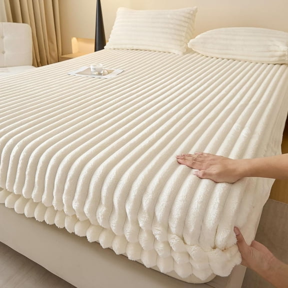 Thick Ultra Soft Luxury Fitted Bed Sheets Velvet Fleece, Deep Pocket Elastic Plush Flannel Sheet, Winter Warm Thermal