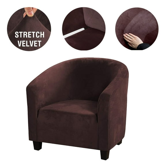 Thick Velvet Club Chair Slipcover, Stretch Armchair Covers Tub Chair Covers Sofa Couch Cover for Bar Counter Living Room Brown