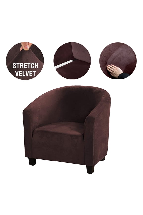 Thick Velvet Club Chair Slipcover, Stretch Armchair Covers Tub Chair Covers Sofa Couch Cover for Bar Counter Living Room Brown