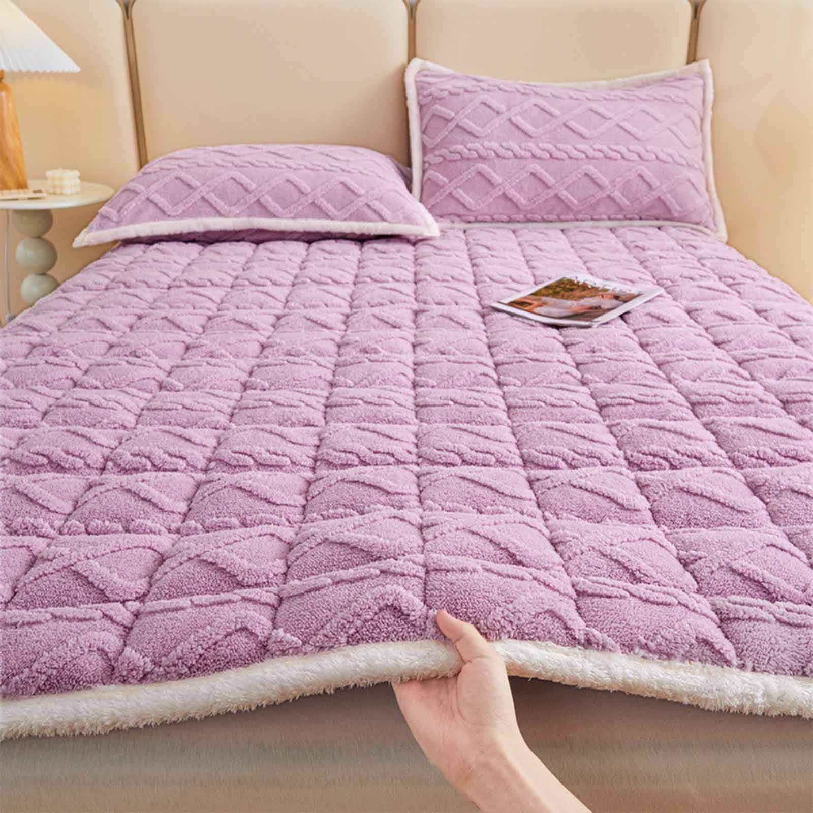 Thick Velvet Mattress Pad Quilted Flannel Mattress Topper Non Slip Bottom Soft Warm Foldable Bed Pad Polyester Fiber Washable Mattress Protector For Winter Bedding