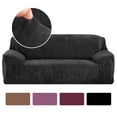 thumbnail image 1 of Thick Velvet Sofa Covers 1/2/3/4 Seater Pure Color Sofa Protector Stretch Non Slip Couch Cover Easy Fit Elastic Fabric Stretch Couch Slipcover(Black, 3-Seater Sofa), 1 of 11