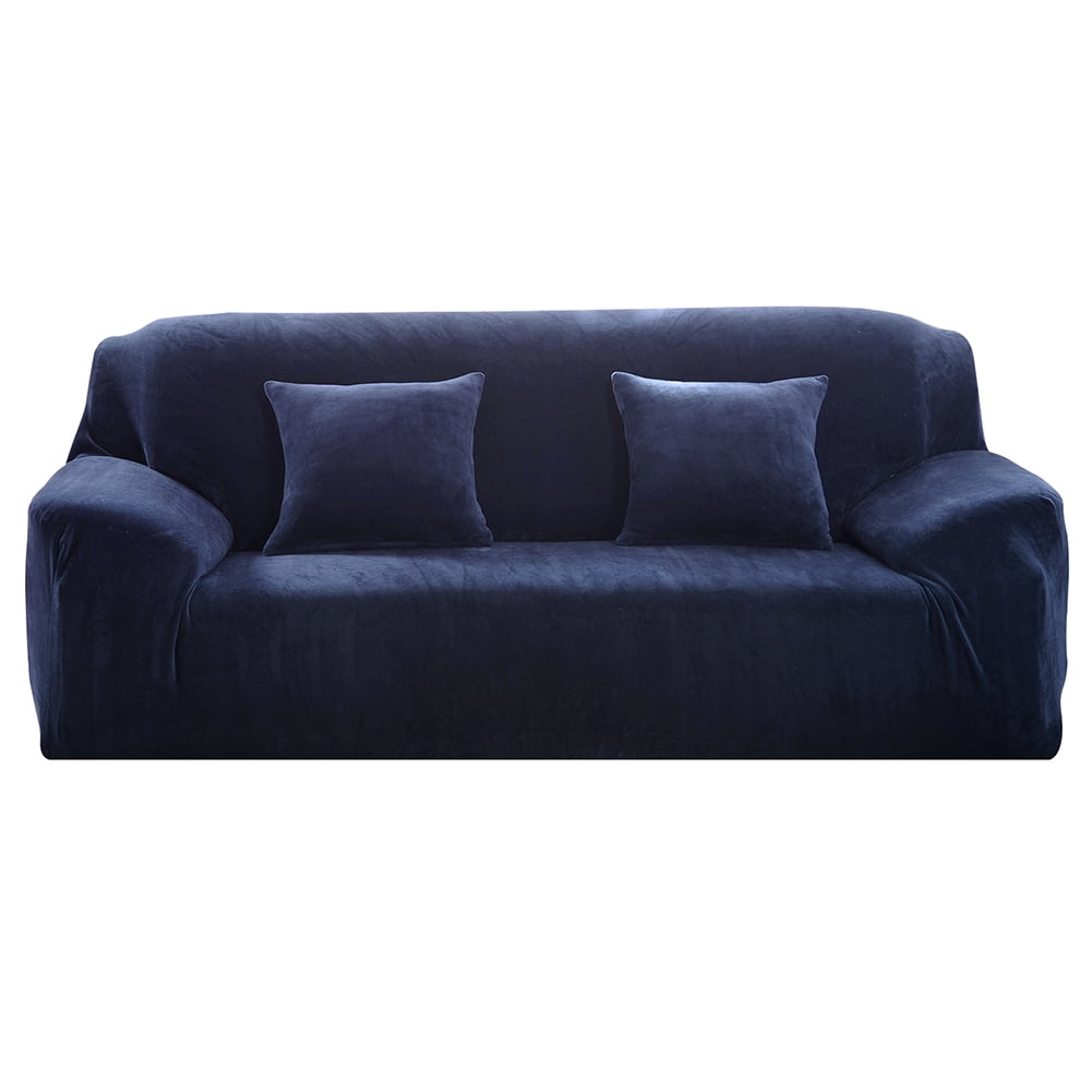 Thick Velvet Sofa Covers 1/2/3/4 Seater Pure Color Sofa Protector Stretch Non Slip Couch Cover Easy Fit Elastic Fabric Stretch Couch Slipcover(Blue, 3-Seater Sofa)