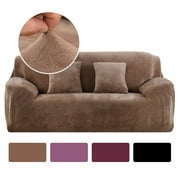 Thick Velvet Sofa Covers 1/2/3/4 Seater Pure Color Sofa Protector Stretch Non Slip Couch Cover Easy Fit Elastic Fabric Stretch Couch SlipcoverBrown, 4-Seater Sofa