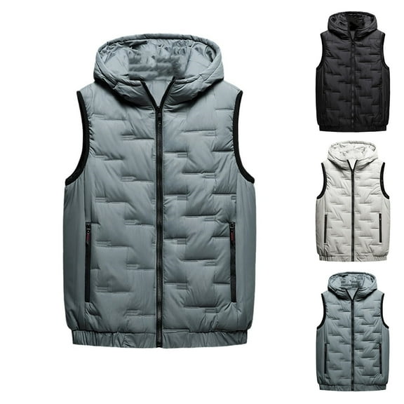 Thick Vest Men Fashion Warm Vests Sleeveless Jacket Coat Solid Color Waistcoat - Insulated for Winter Layering, Outdoor Activities, and Christmas Gatherings,Gray,2XL
