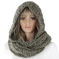 thumbnail image 1 of Thick Warm 2 In 1 Hooded Hat Scarf Chunky Knit Infinity Neck Wrap Women Fall Winter Accessory Dark Gray One Size, 1 of 2