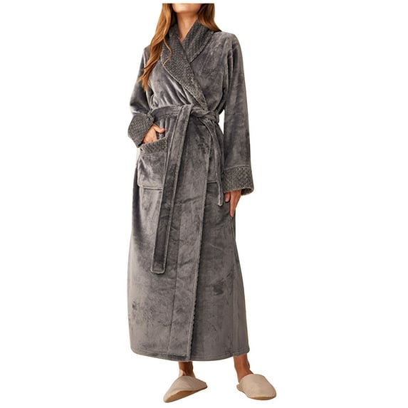 Thick Warm Flannel Fleece Bathrobe 2024 Unisex Solid Fall Winter Lounge Robe Casual Baggy Soft Cozy Housecoat with Pocket