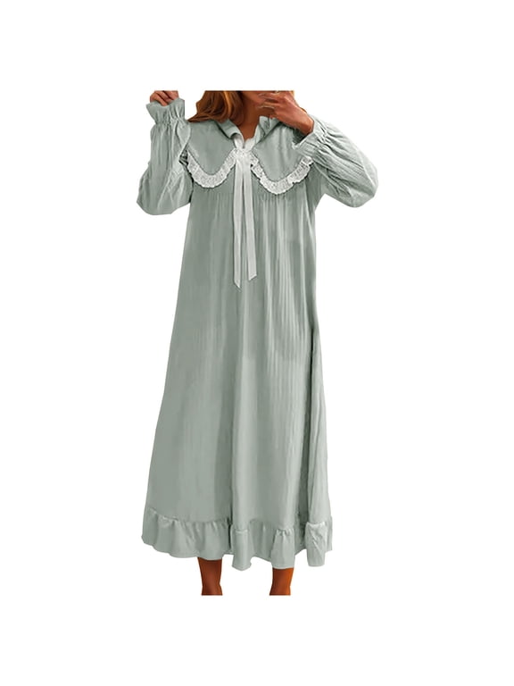 Thick Warm Flannel Nightgowns for Women Button Down Sleepshirt Long Sleeve Nightshirt V Neck Pajama Dress Nightdress S-XXL Green L