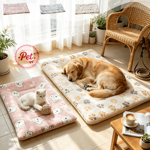 Thick Warm Pet Sleeping Mat for Cat Puppy Dog, All Season Indoor Pet Bed Pad, Non-Slip Bottom Soft Plush Washable Pet Hut, Cushion for Crate Kennel Sofa Use