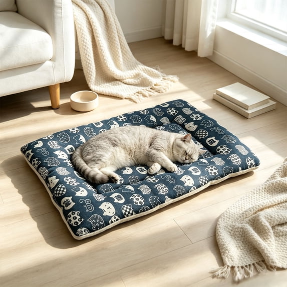 Thick Warm Pet Sleeping Mat for Dogs Cats, All Season Soft Plush Bed Pad, Comfortable Fluffy Pet Cushion for Crate Kennel Sofa Floor, Machine Washable Anti-Slip Pet Mattress for Indoor