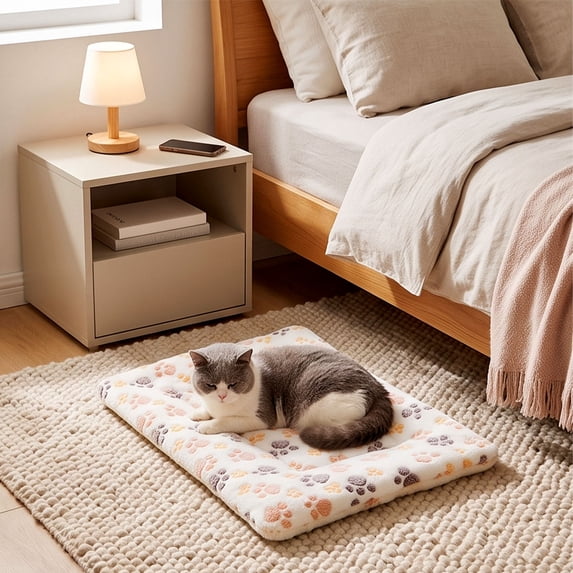 Thick Warm Pet Sleeping Mat for Dogs Cats, All Season Soft Plush Bed Pad, Comfortable Fluffy Pet Cushion for Crate Kennel Sofa Floor, Machine Washable Anti-Slip Pet Mattress for Indoor