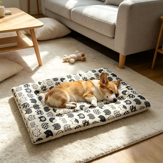 Thick Warm Pet Sleeping Mat for Dogs Cats, All Season Soft Plush Bed Pad, Comfortable Fluffy Pet Cushion for Crate Kennel Sofa Floor, Machine Washable Anti-Slip Pet Mattress for Indoor