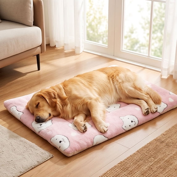 Thick Warm Pet Sleeping Mat for Dogs Cats, All Season Soft Plush Bed Pad, Comfortable Fluffy Pet Cushion for Crate Kennel Sofa Floor, Machine Washable Anti-Slip Pet Mattress for Indoor