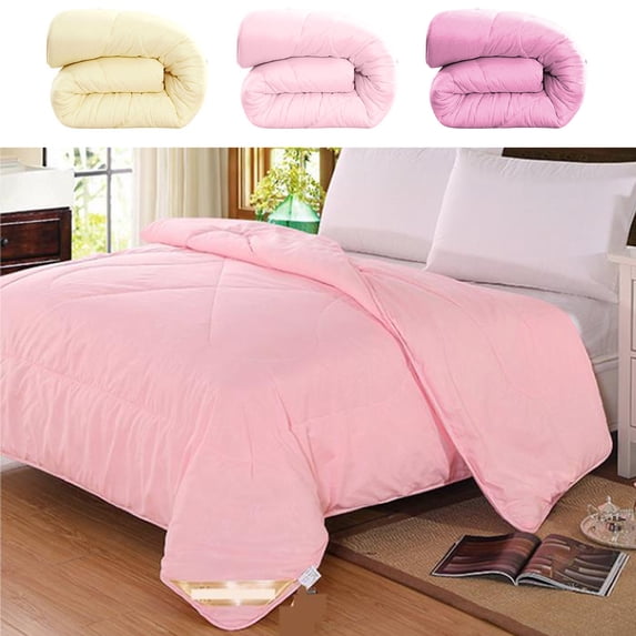 Thick Warm Quilt Comforter 150x200cm (Twin Size) Soft Polyester Bedding Blanket for Winter Sleeping, Yellow/Pink/White