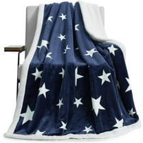 Thick Warm Sherpa Fleece Star Blanket, Double Sided Patriotic Throw Blanket Fluffy Soft Fuzzy Thick Blanket for Couch, Bed and Gifts(Navy Blue, 50" x 60")