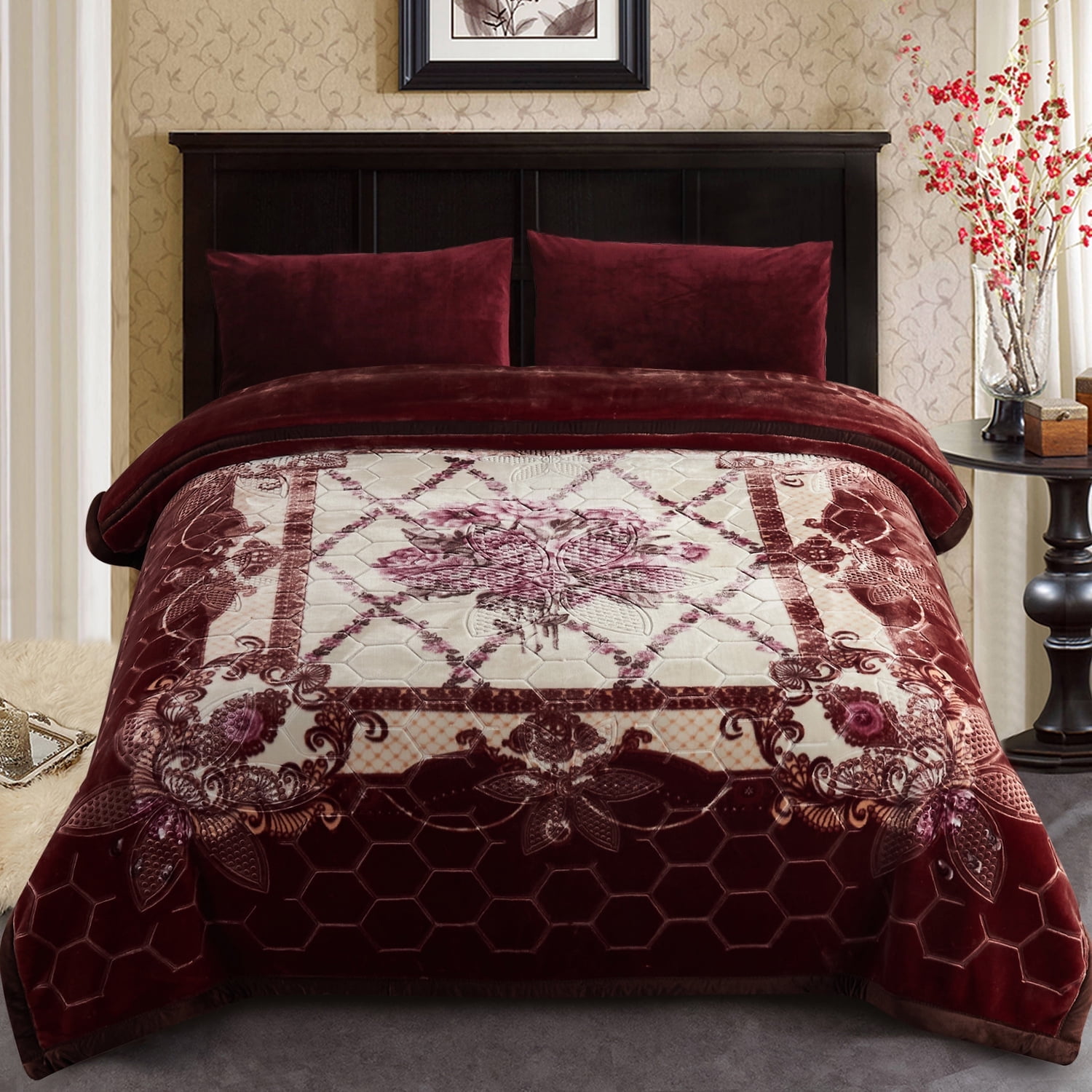 Thick Warm Winter Fleece Blanket For King Bed 2 Ply Reversible Soft Raschel Blanket,85"x93",10lb
