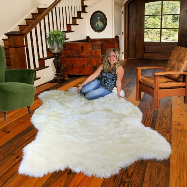 Thick White Faux Fur Polar Bear Area Throw Rug Plush Premium Luxury Fur