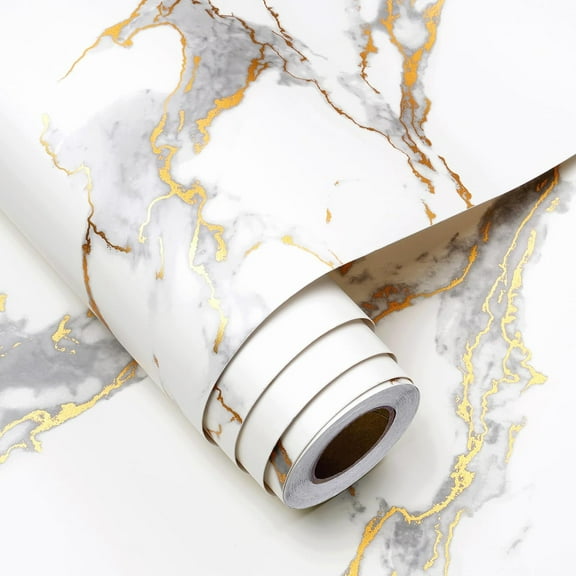 Thick White Marble Contact Paper for Countertops Cabinets Waterproof White Gold Marble Wallpaper Peel and Stick Countertops for Kitchen Removable Marble Wall Paper for Bathroom Desk 12"x200"