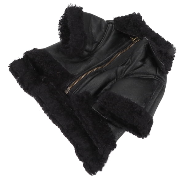 Thick Windproof Winter Fashion Motorcycle Leather Jacket Warm Protective Coat for Medium Small Dogs Puppy Pet Hoodies Velvet Lining Costume, Black, Size S (9.8 x 8.3 x 1.2 in / 25 x 21 x 3 cm)