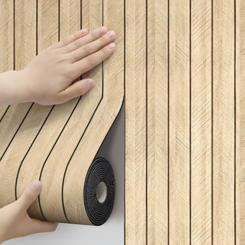 Thick Wood Slat Wall Panels, Modern 3D Peel and Stick, 15.75"x118" Self-Adhesive Accent Wall with Sound Dampening for TV Wall and Ceiling, Bedroom, Home Office,Log , 13 Sq Ft