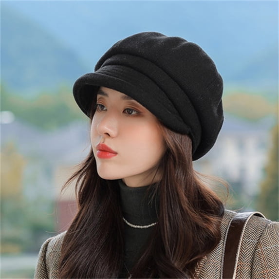 Thick Wool Beret | Winter Hat for Fall Fashion, Urban Style & Artistic Looks Under 5$, Hontri Women Newsboy Cap Visor Beret Hats Soft Panels , Black, One Size