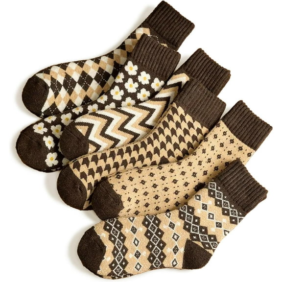 Thick Wool Vintage Classic Hiking Crew Socks for Women Soft and Comfortable - 6 Pairs Per Pack