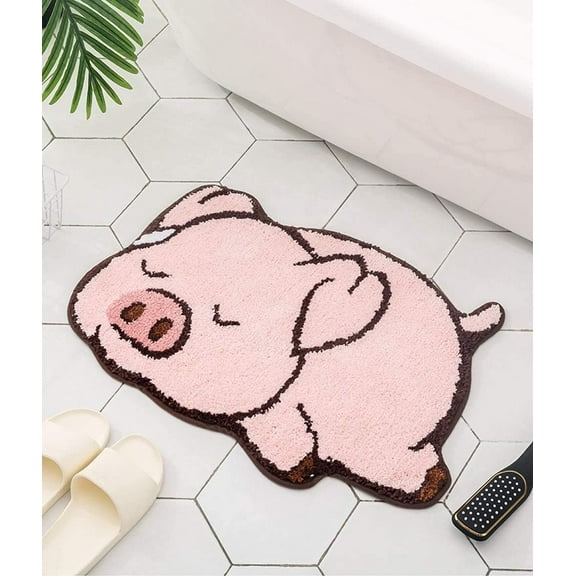 Thick bathmat Pink Pig Design Cute Bathroom mat,Bath Rug,Kids Room,Showroom, Bathmat,Non-Slip Bath Rugs,Play Carpet Area Rug,Photography Props,Home Decor,Indoor mat (Sleeping Pig)