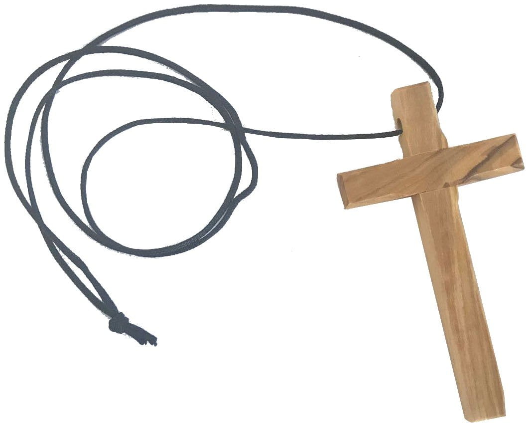 Double Cut-Out Olive Wood Cross Pendant with Necklace