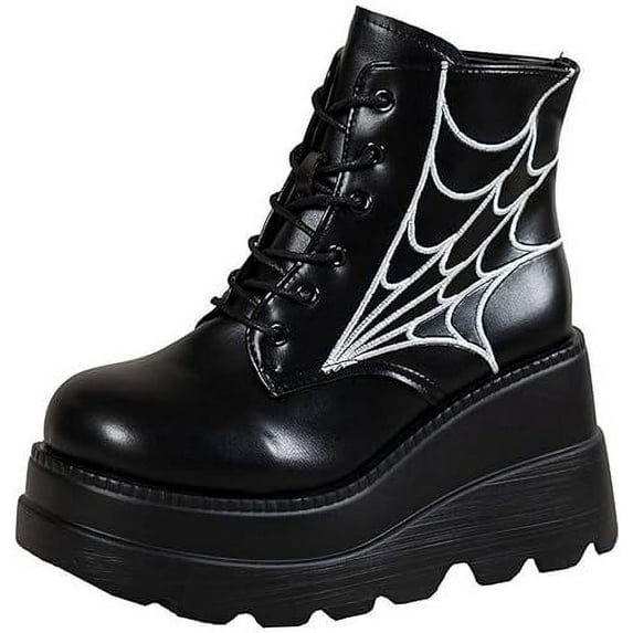 Thick-soled Mid-tube Boots Women's Thick-soled Martin Boots Punk Short Boots Thick-heeled Height heel10CM/4INCH Motorcycle Chain Knight Boots