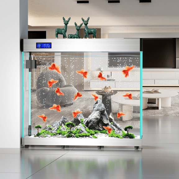 Thick tempered glass large fish tank with light 47 * 42.3 * 13.4 inches (Silver)