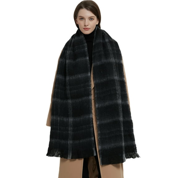 Thick ultra large soft and warm checkered scarf (MultiBlack)