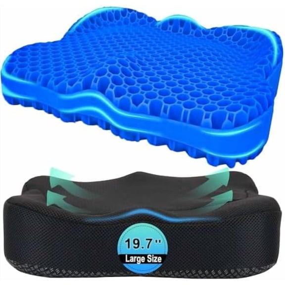 Thicken 19.7in Seat Cushion, Gel Seat Cushion for Long Sitting–Office Chair, Wheelchair, Car Cushion, Large Cooling Pad for Back Pain, Sciatica, Tailbone Pain Relief