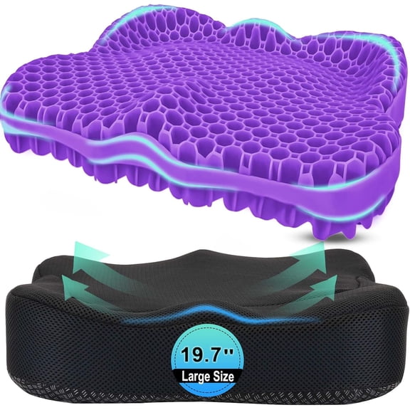 Thicken 19.7in Seat n, Gel Seat n for Long SittingOffice Chair, Wheelchair, Car Pad, Large Cooling Support Pad for Back Pain, Sciatica, Tailbone Pain Relief