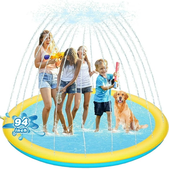 Thicken 94'' Splash Pad, Non-Slip Splash Pad for Kids and Dogs, Toddler Sprinkler Pool & Splash Play Mat, Summer Outside Water Toys Large Splash Pads for Kids Activity, Easy to Use/Clean