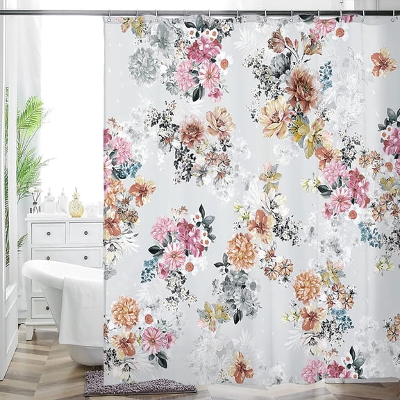 Thicken Durable Polyester Blend Cloth Fabric Bathroom Curtain Colorful Bohemian Boho Floral Print Beautiful Bright Shower Curtain for Bathroom Decoration, 72"x72"
