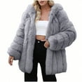 thumbnail image 1 of Thicken Faux Fur Jacket for Women Long Sleeve Mid-Length Coat Warm Winter Jackets Gray L, 1 of 8