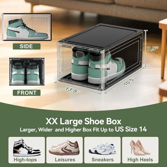 Thicken Hard Clear Shoe Storage Organizer for Closet, 10 Pack Modular Plastic Stackable Shoe Storage Box Organizer, Shoe Sneaker Rack Display Case Containers Bins with Lids, Black Clear