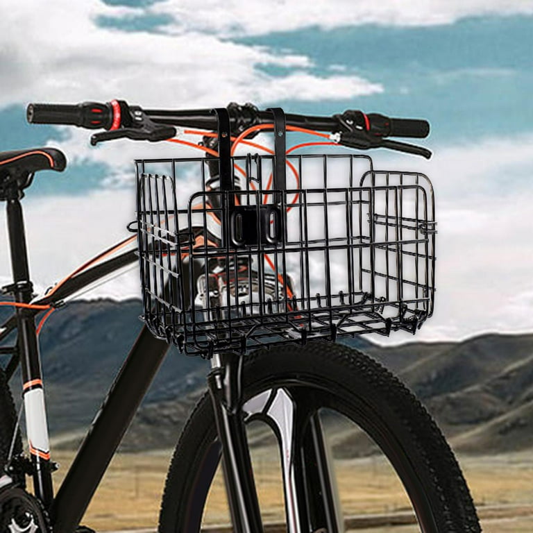 Thicken Metal Front Handlebar Bike Basket Detachable Small Pet Carrier Multifunctional 20kg Load Bearing for Storage Vegetables And Fruits Black