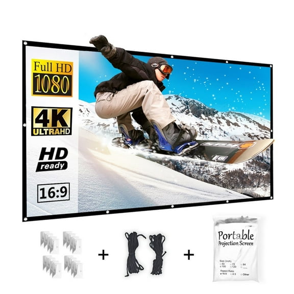 Thicken Projector Screen,120 / 150 inch 16:9,Foldable Portable White Projection Screen Polyester Outdoor Home Theater ,Wrinkle-Free