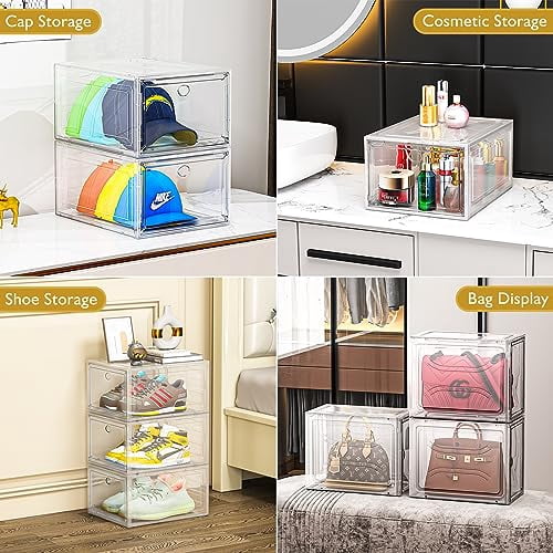 Thicken & Sturdy Clear Shoe Storage Organizer with Magnetic Door ...