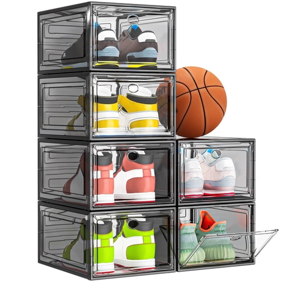 Thicken Sturdy Clear Shoe Storage Organizer With Magnetic Door Stackable Foldable Plastic Shoe Boxes For Closet Sneaker Boot Container Shoe Cabinet