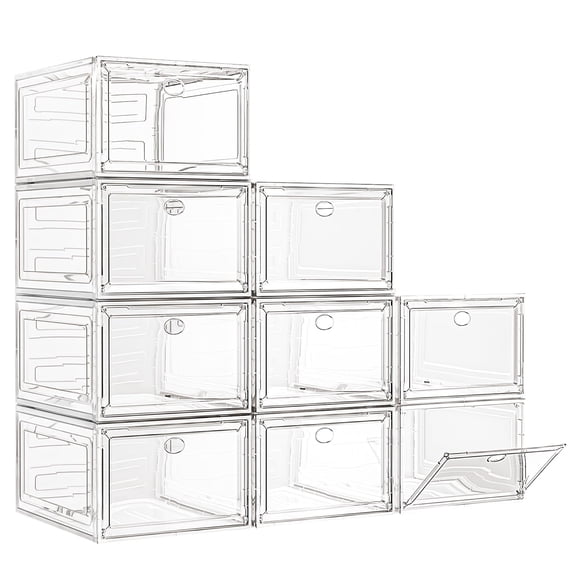 Thicken Sturdy Clear Shoe Storage Organizer With Magnetic Door Stackable Foldable Plastic Shoe Boxes For Closet Sneaker Boot Container Shoe Cabinet