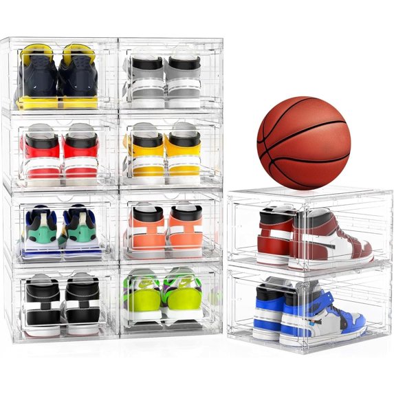 Thicken Sturdy Hard Plastic Clear Stackable Shoe Storage Boxes, Sneaker ...