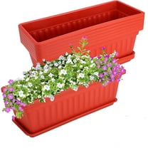 Thicken Window Box Planter, 1 Pack Plastic Vegetable Flower Planters Boxes 17 Inches Rectangular Flower Pots with Saucers for Indoor Outdoor Garden, Patio, Home Decor (Brick Red)