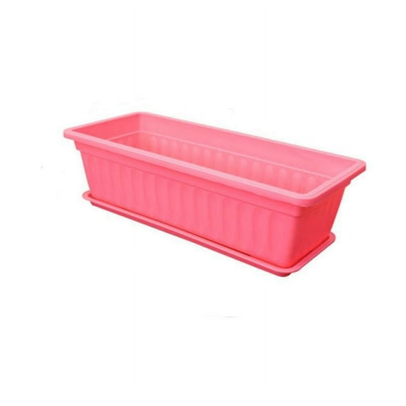 Thicken Window Box Planter, 1 Pack Plastic Vegetable Flower Planters Boxes 17 Inches Rectangular Flower Pots with Saucers for Indoor Outdoor Garden, Patio, Home Decor (Pink)