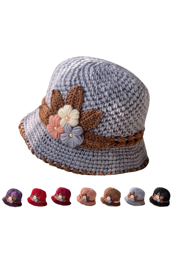 Thicken Women's Flowers Knitted Woolen Hat,Knitted Crochet Beanie Hat with Flower