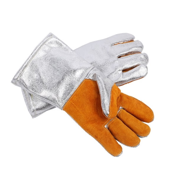 Thickend Leather Safety Work Gloves Heat Resistant Glove for Welding Baking Kitchen High Temperature Aluminized Gloves